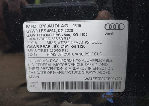 2016 Audi Q3 2.0T Premium Plus z USA, uszkodzony, nr VIN WA1EFCFS7GR001791